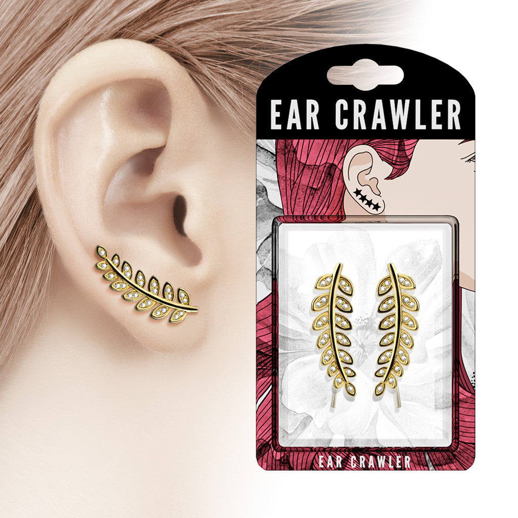 Ear Crawler Earrings Retail Peg Pack - CZ Paved Olive Leaf