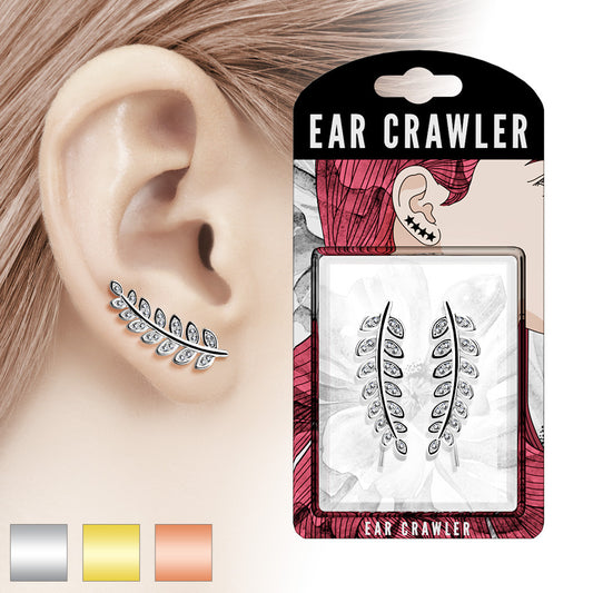 Ear Crawler Earrings Retail Peg Pack - CZ Paved Olive Leaf