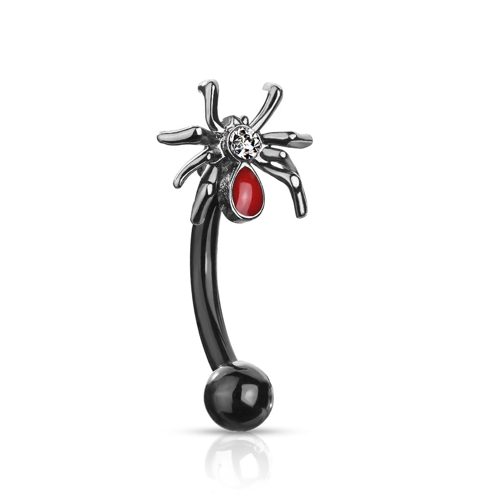 1pc Red Crystal Spider 16g Curved Barbell Rook Piercing 16 Gauge Eyebrow Ring
