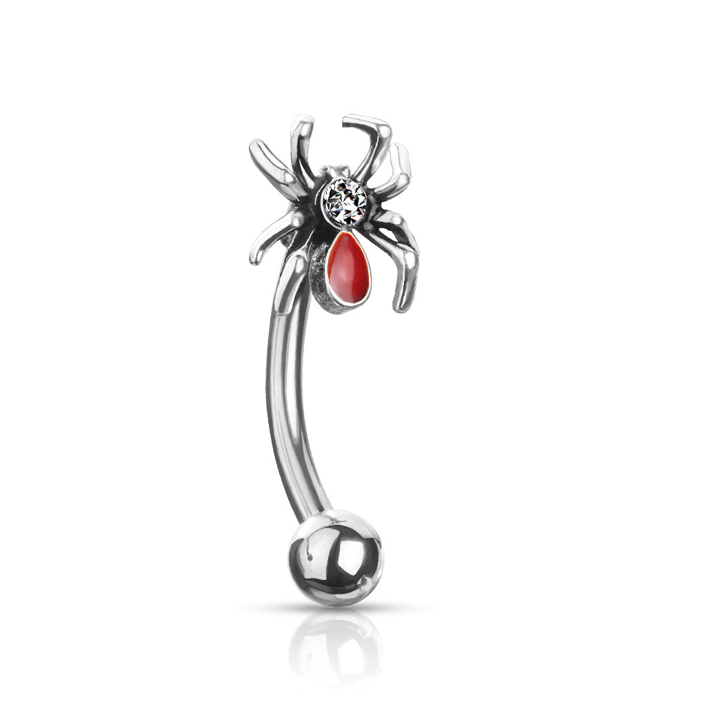 1pc Red Crystal Spider 16g Curved Barbell Rook Piercing 16 Gauge Eyebrow Ring