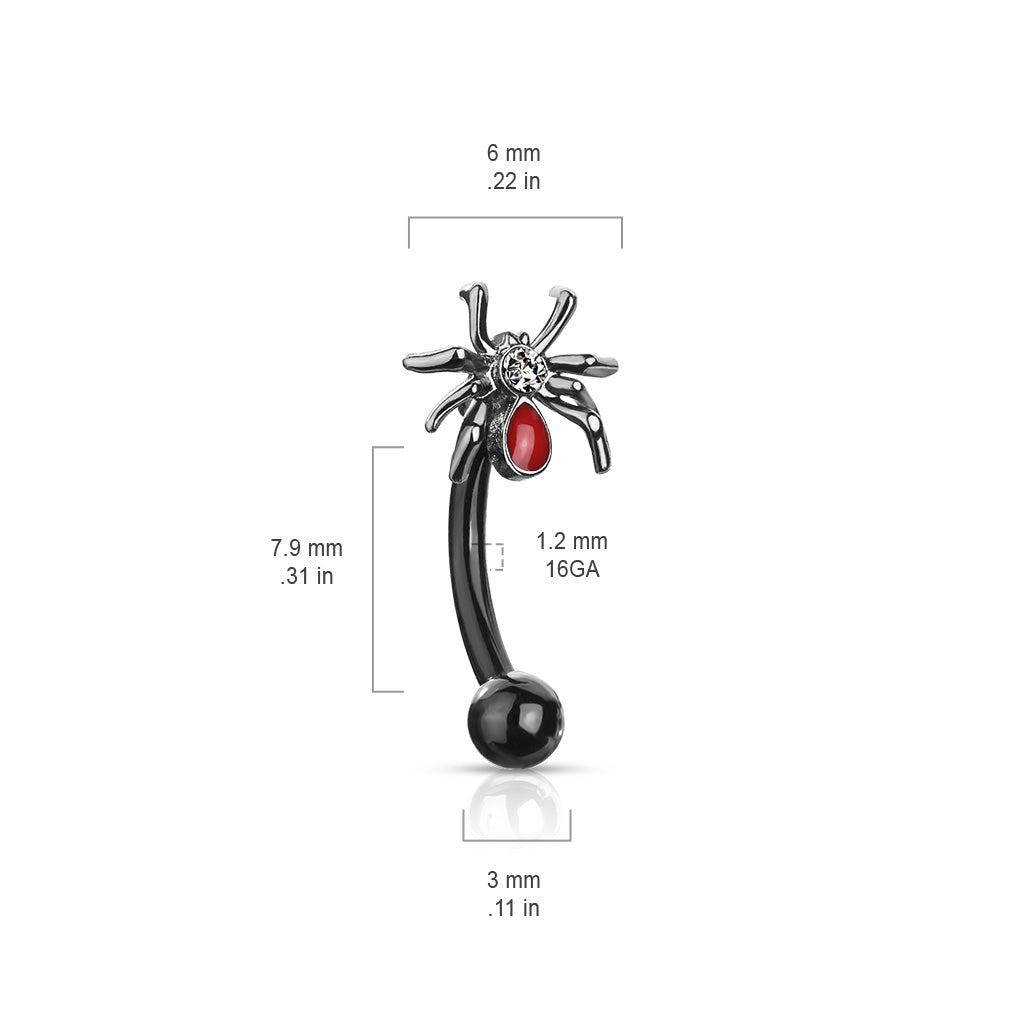1pc Red Crystal Spider 16g Curved Barbell Rook Piercing 16 Gauge Eyebrow Ring