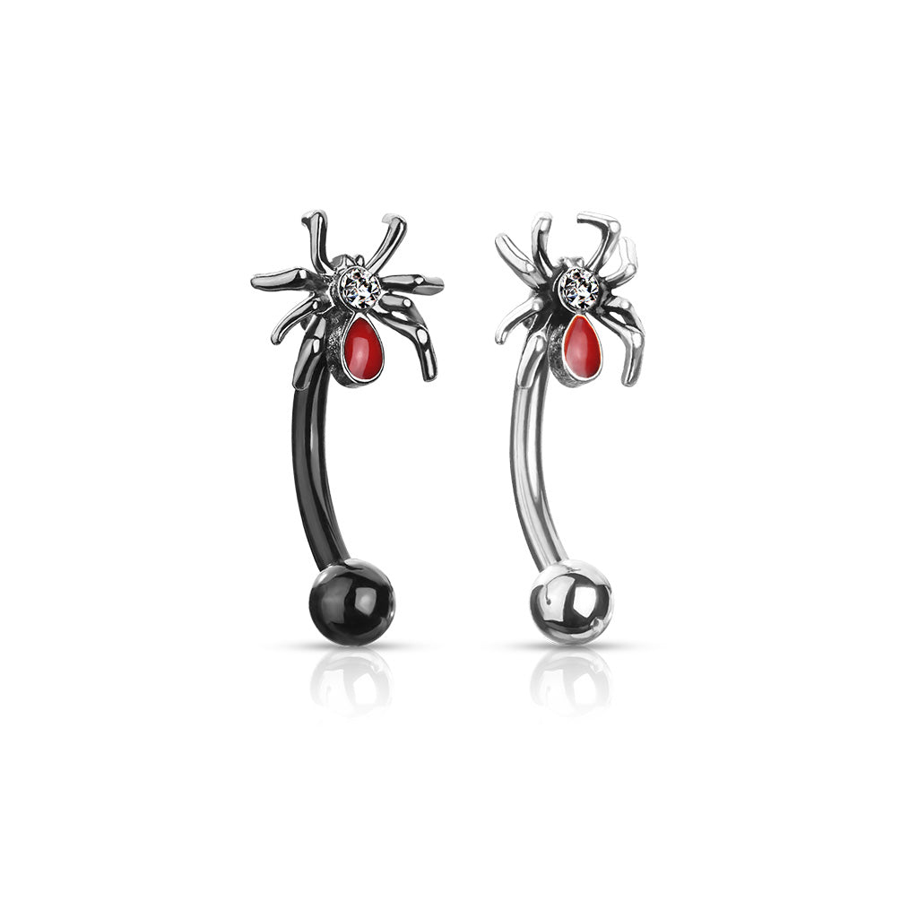 1pc Red Crystal Spider 16g Curved Barbell Rook Piercing 16 Gauge Eyebrow Ring