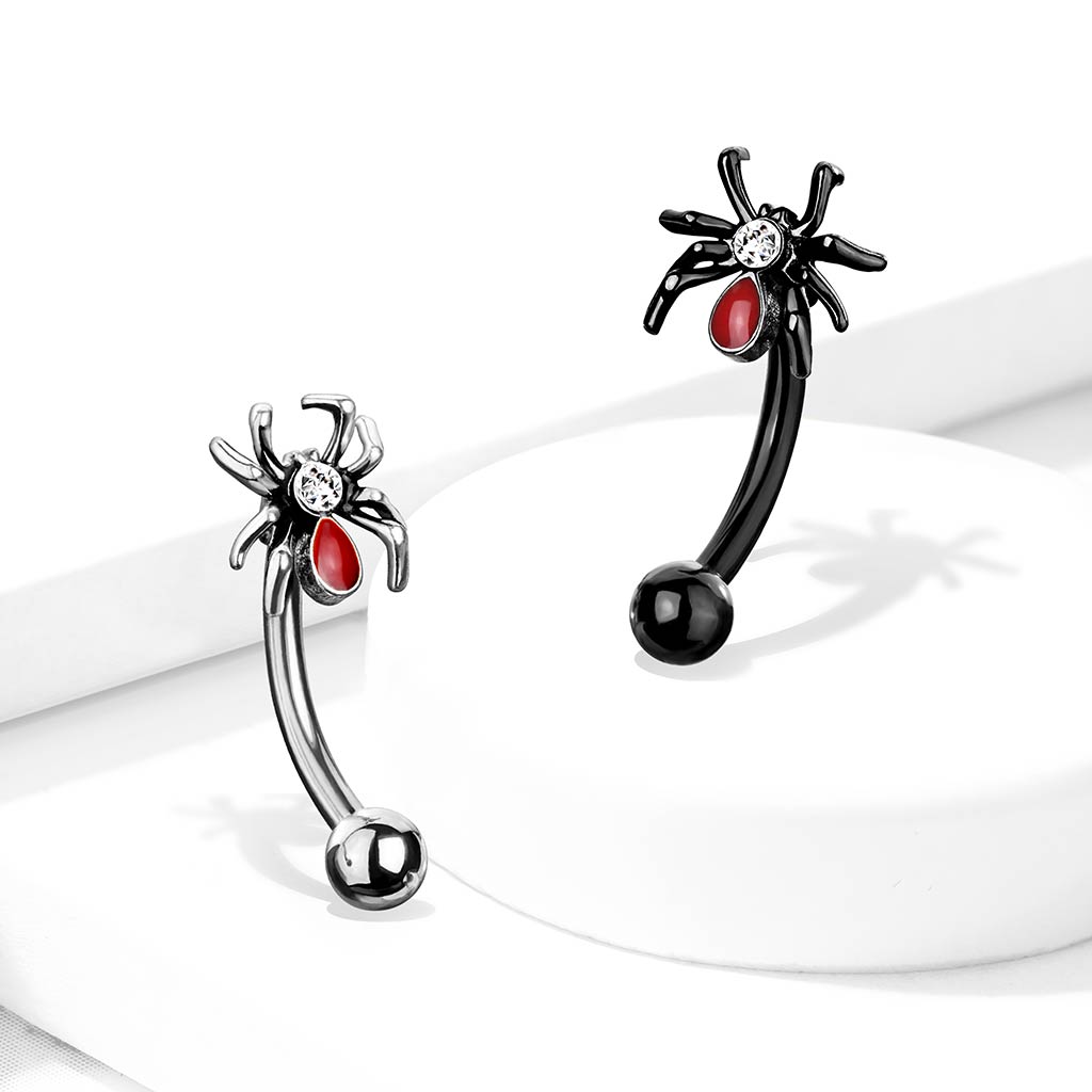 1pc Red Crystal Spider 16g Curved Barbell Rook Piercing 16 Gauge Eyebrow Ring