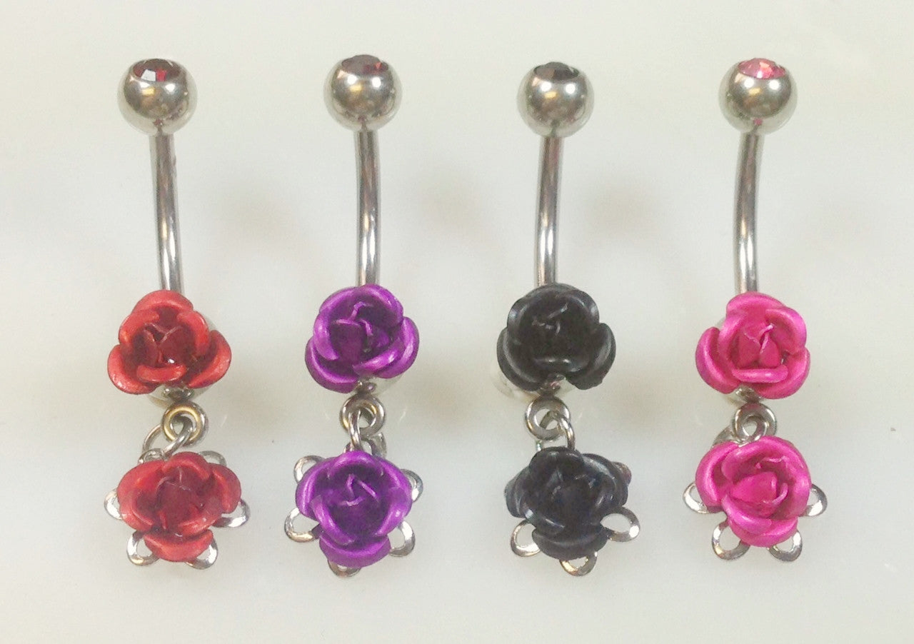 8pcs Double Rose Gem Belly Rings Navel Naval