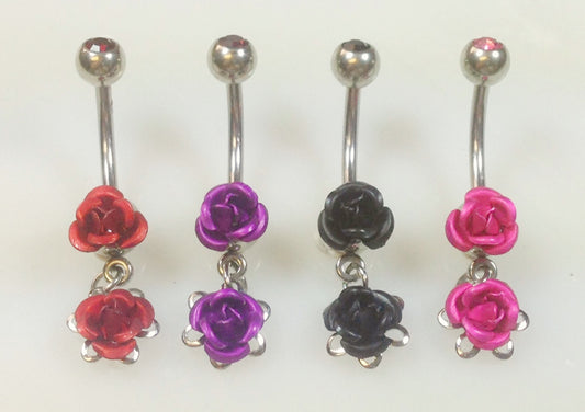 8pcs Double Rose Gem Belly Rings Navel Naval