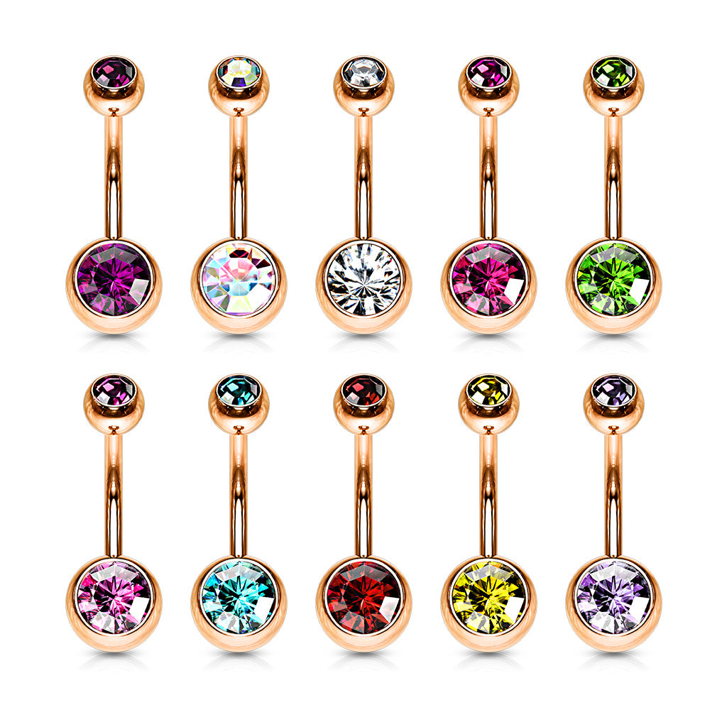 thumbnail image 2 of 12pcs Double Gem 14g Belly Rings – Naval Navel Body Jewelry, 12 Colors, Surgical Steel 2 of 9