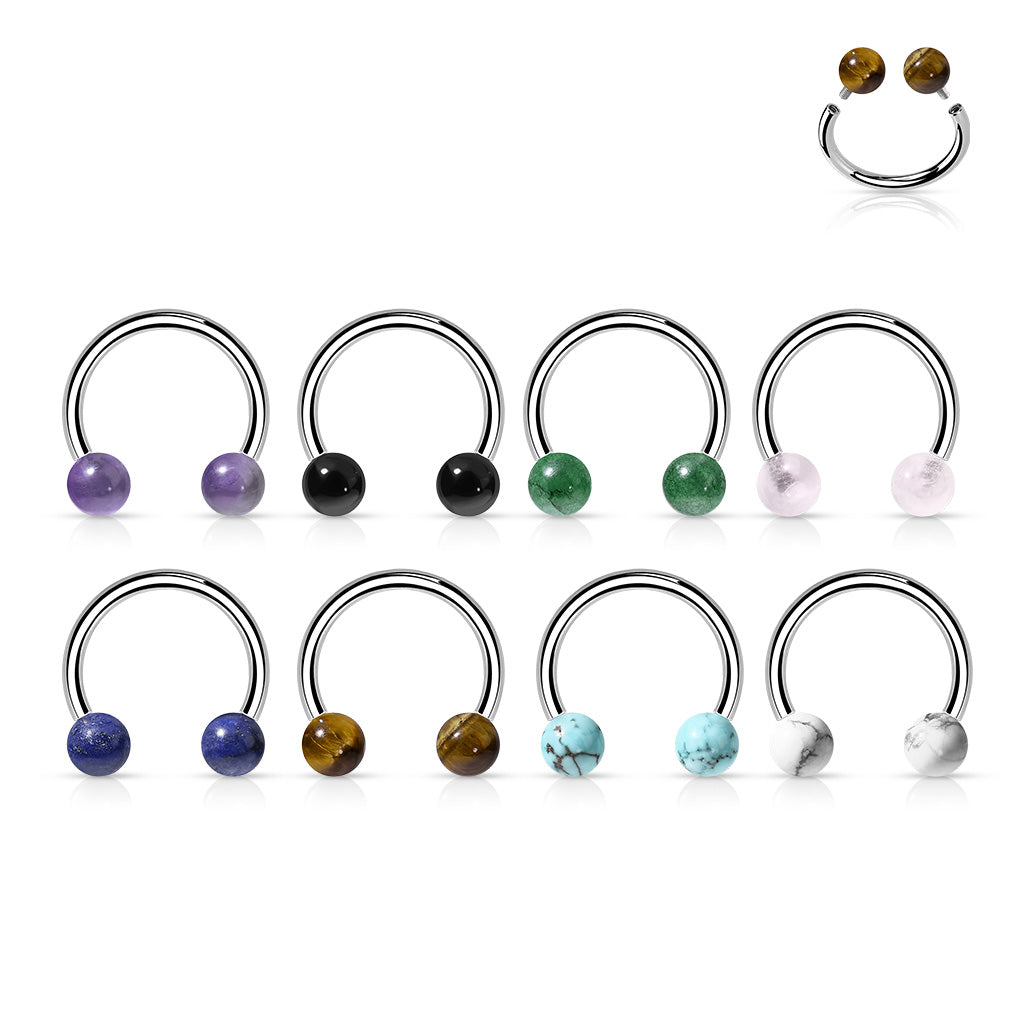 1pc Semi Precious Stone Circular Barbell Horseshoe Lip Ear Septum Ring 16g 3/8"