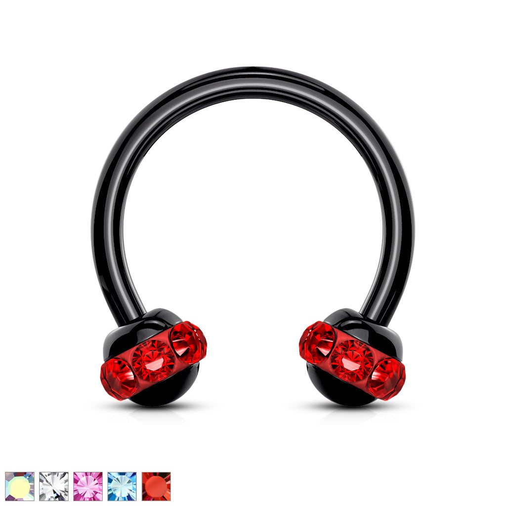 1pc Crystal Paved Black Circular Barbell Horseshoe Lip Nipple Septum Ring 16g