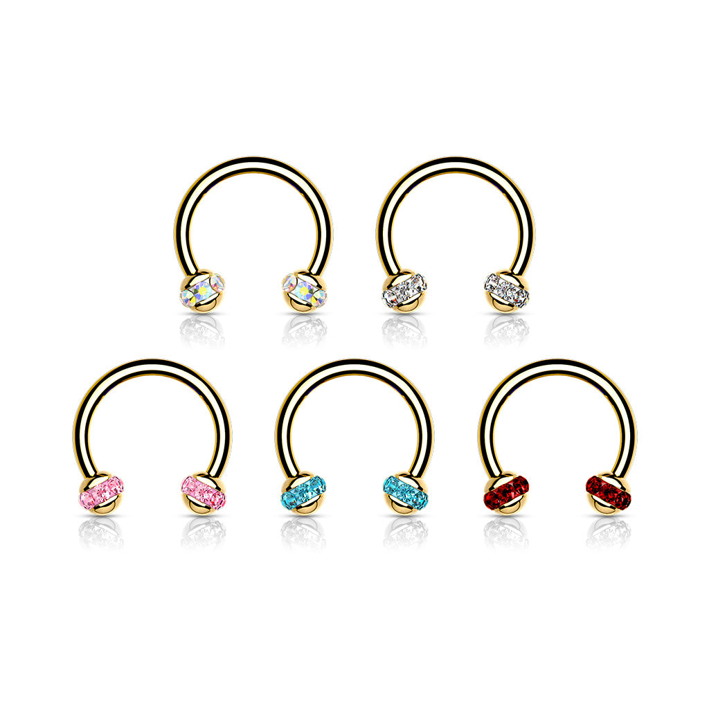 1pc Crystal Paved Gold Circular Barbell Horseshoe Lip Nipple Septum Ring 16g