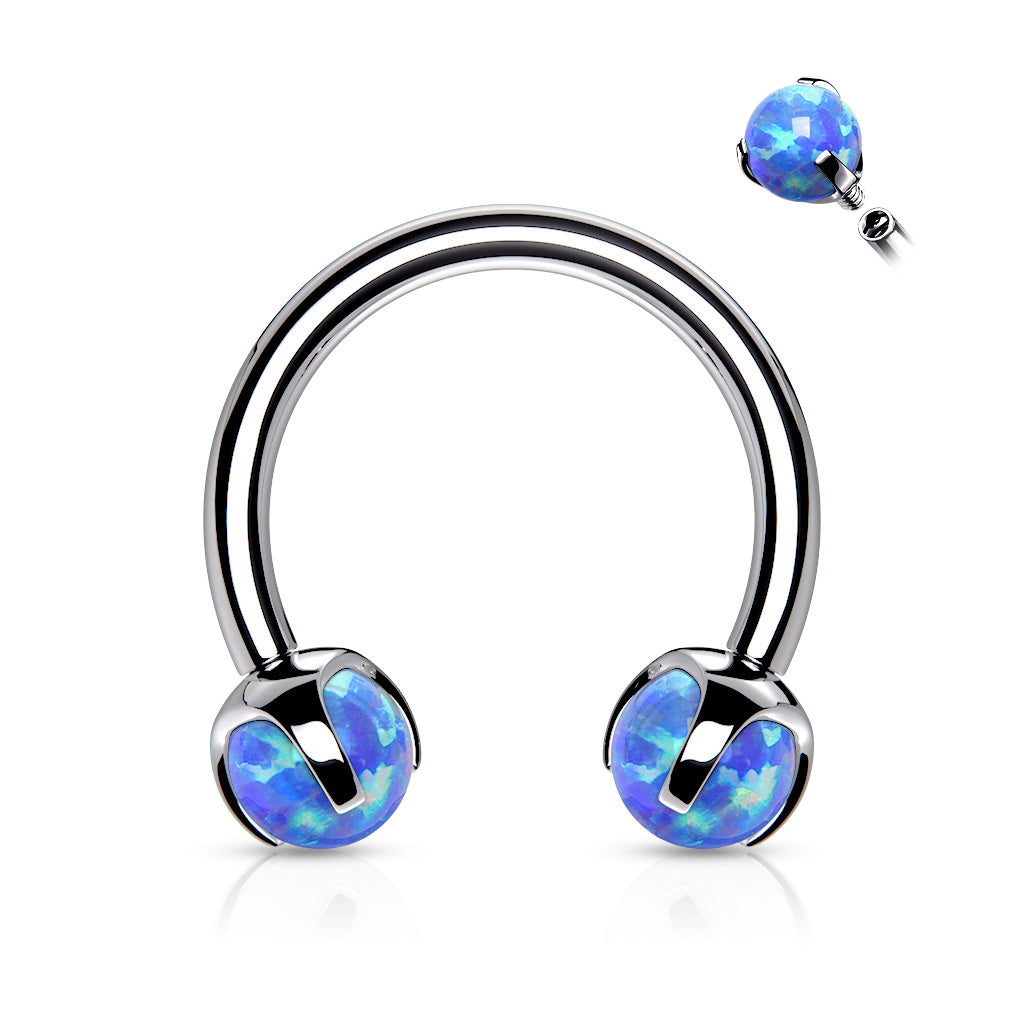 1pc Claw Set Opal Balls Circular Barbell Horseshoe Cartilage Septum Ring 16g 8mm