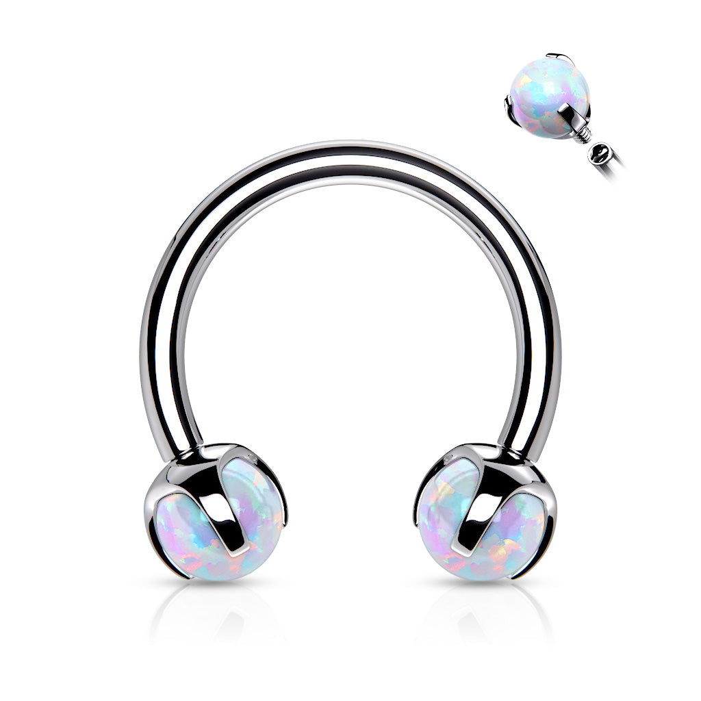 1pc Claw Set Opal Balls Circular Barbell Horseshoe Cartilage Septum Ring 16g 8mm