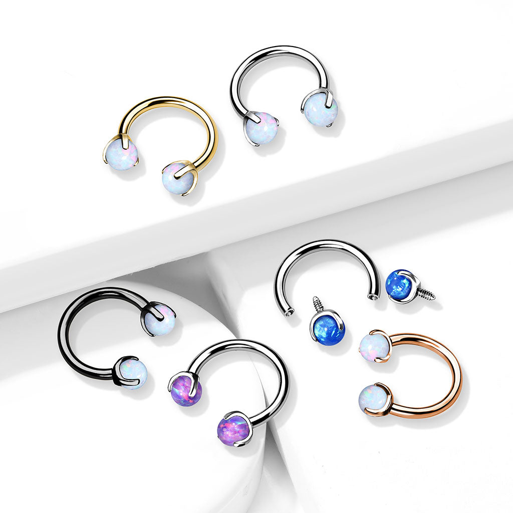 1pc Claw Set Opal Balls Circular Barbell Horseshoe Cartilage Septum Ring 16g 8mm