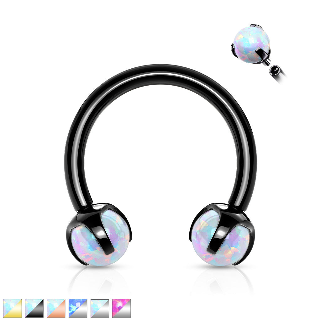 1pc Claw Set Opal Balls Circular Barbell Horseshoe Cartilage Septum Ring 16g 8mm