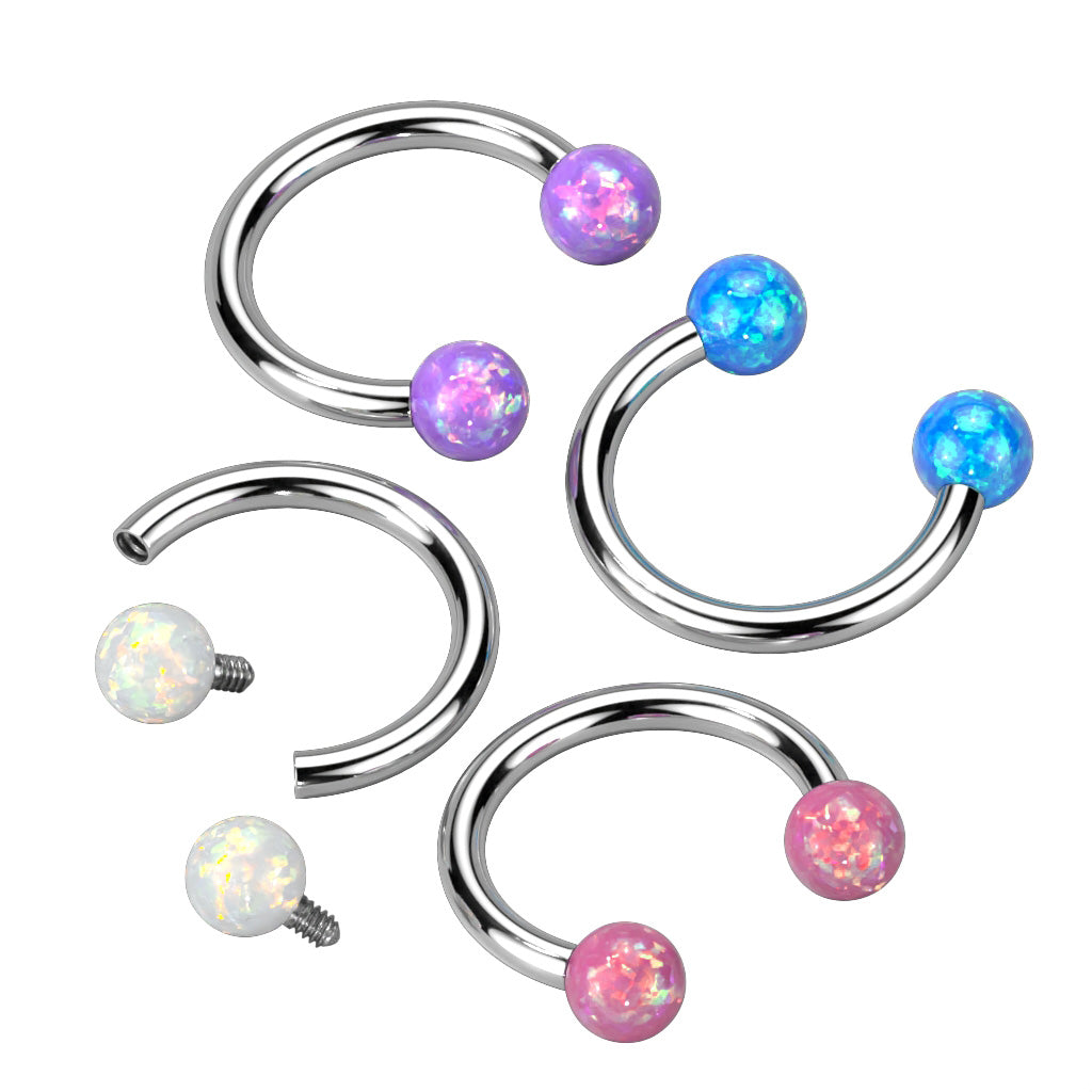 1pc Internally Threaded Opal Balls Circular Barbell Horseshoe Lip Nipple Septum Ring