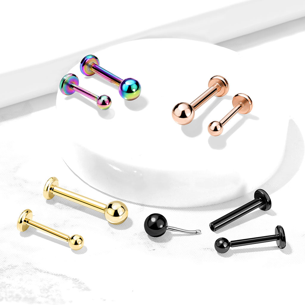 1pc Push In Top Ball PVD 16g Labret Monroe Stud Lip Ring Helix Ear Cartilage