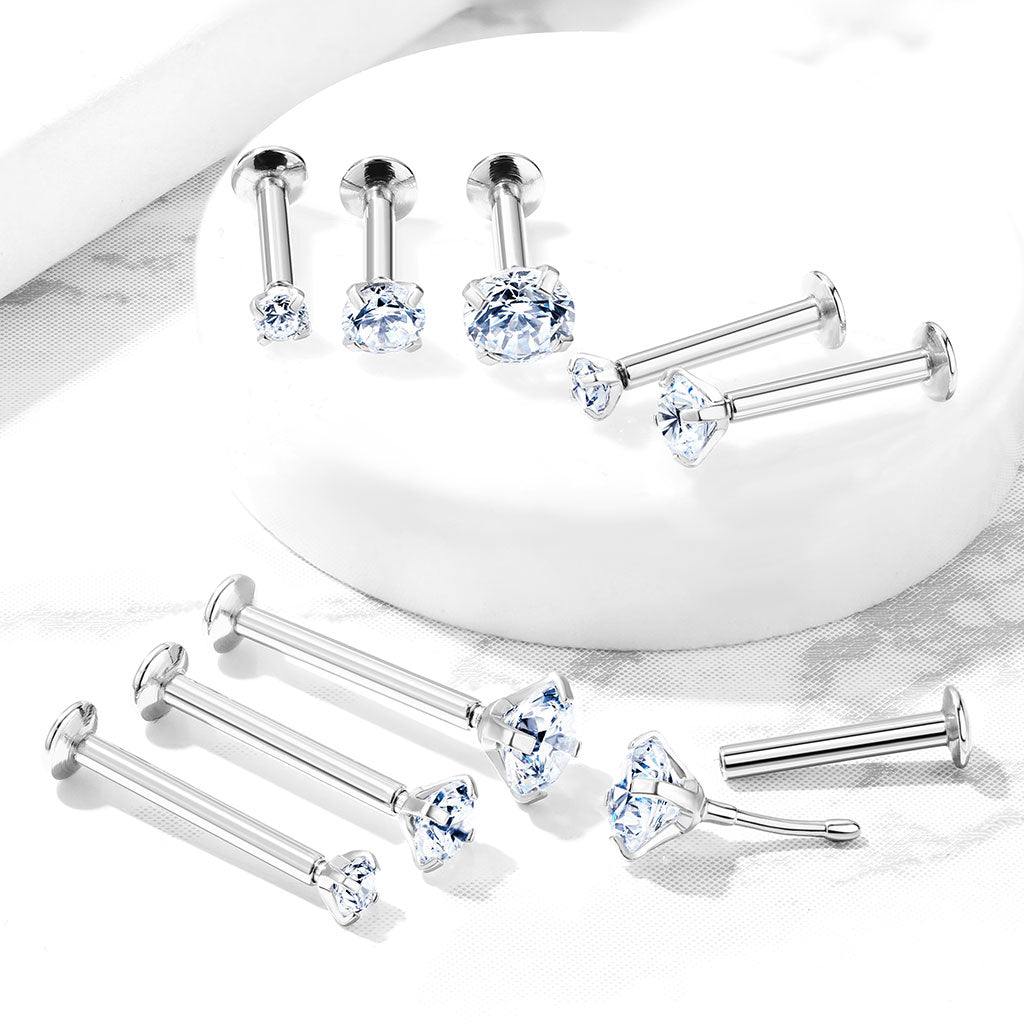 1pc Push In CZ Gem 16g Labret Threadless Stud Lip Ring Helix Ear Cartilage