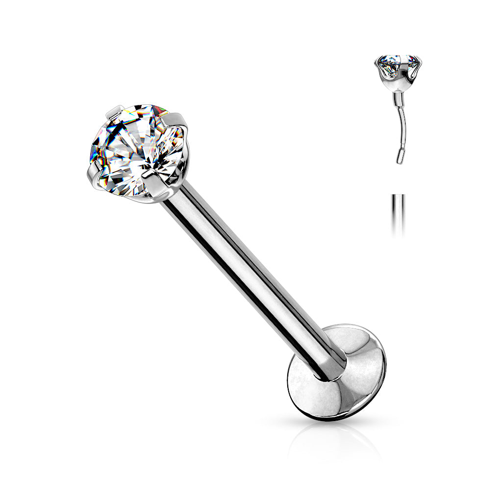 1pc Push In CZ Gem 16g Labret Threadless Stud Lip Ring Helix Ear Cartilage