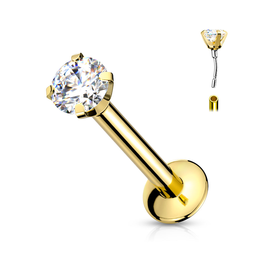 1pc Push In Prong Set Gem 16g Labret Monroe Stud Lip Ring Helix Ear Cartilage