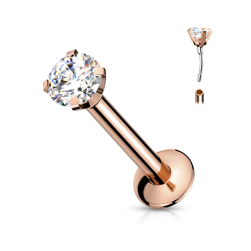 1pc Push In Prong Set Gem 16g Labret Monroe Stud Lip Ring Helix Ear Cartilage