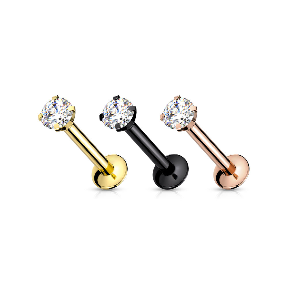 1pc Push In Prong Set Gem 16g Labret Monroe Stud Lip Ring Helix Ear Cartilage