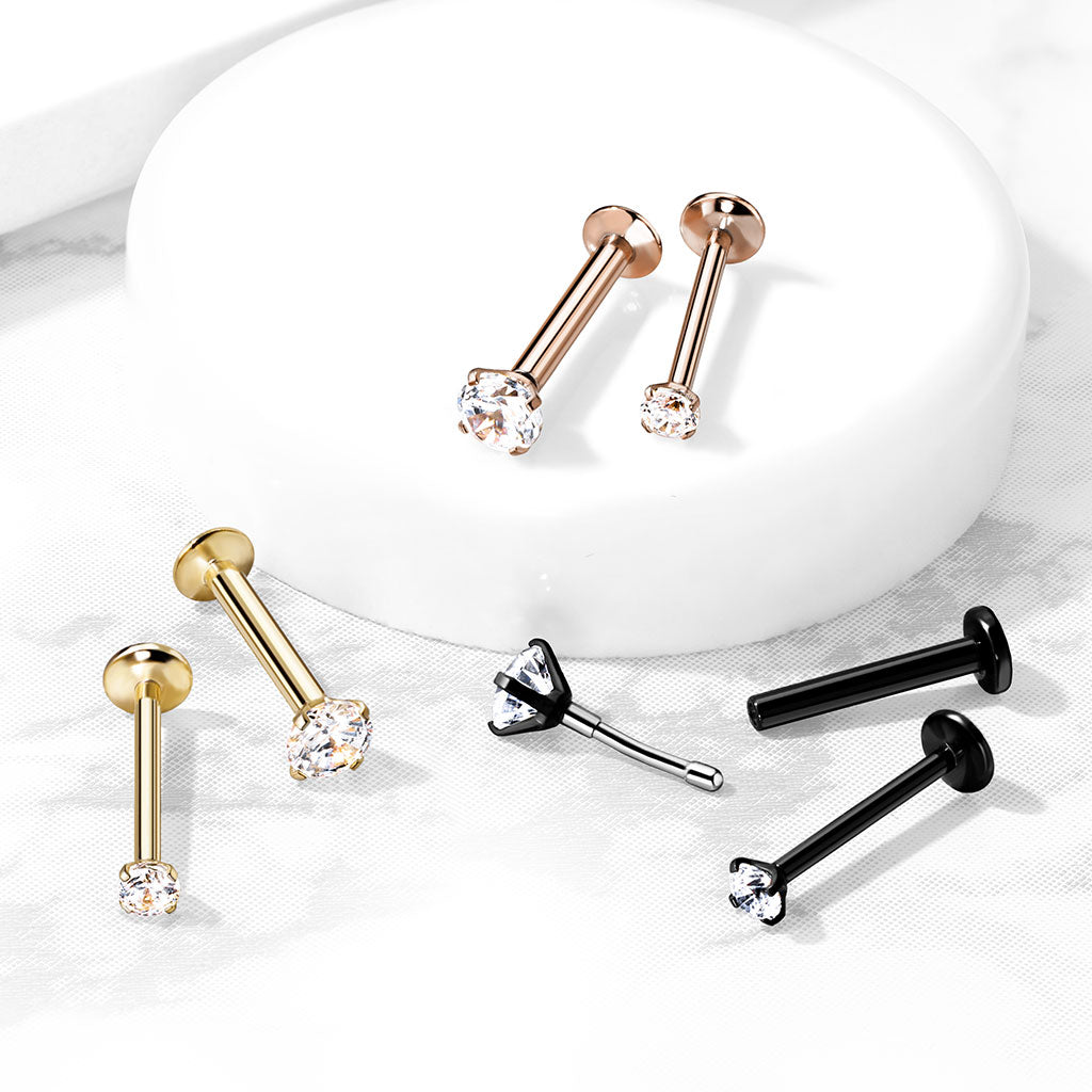1pc Push In Prong Set Gem 16g Labret Monroe Stud Lip Ring Helix Ear Cartilage