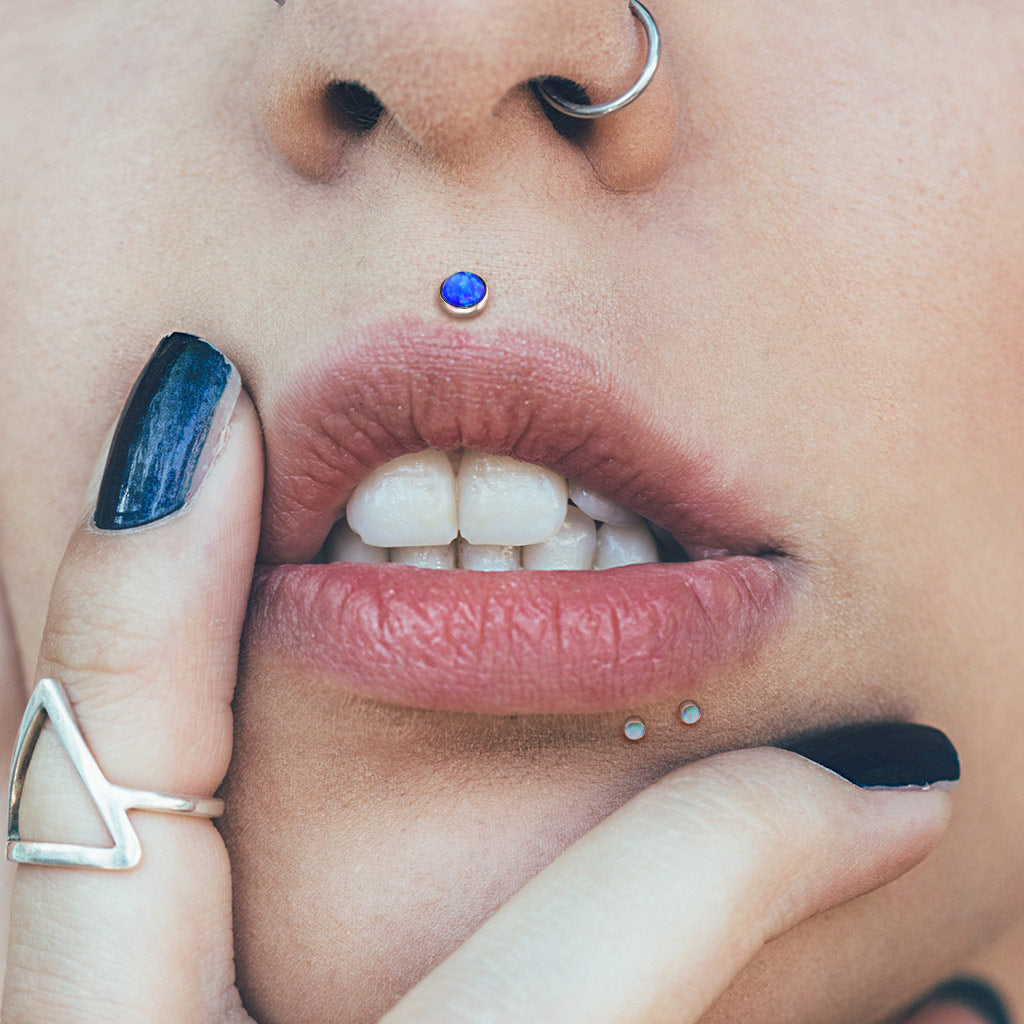 1pc Push In Opal Dome 16g Labret Monroe Stud Lip Ring Helix Ear Cartilage