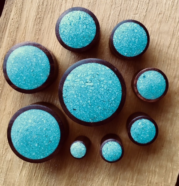 PAIR Crushed Turquoise Inlaid Wood Saddle Plugs