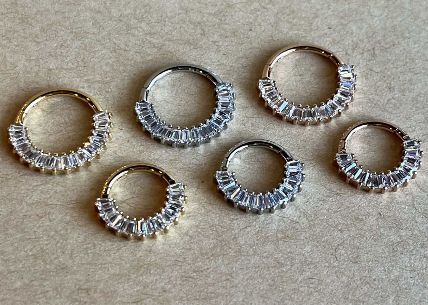 1pc Baguette Gem Fan Hinged Segment Ring 16g Septum Clicker Helix Orbital Daith