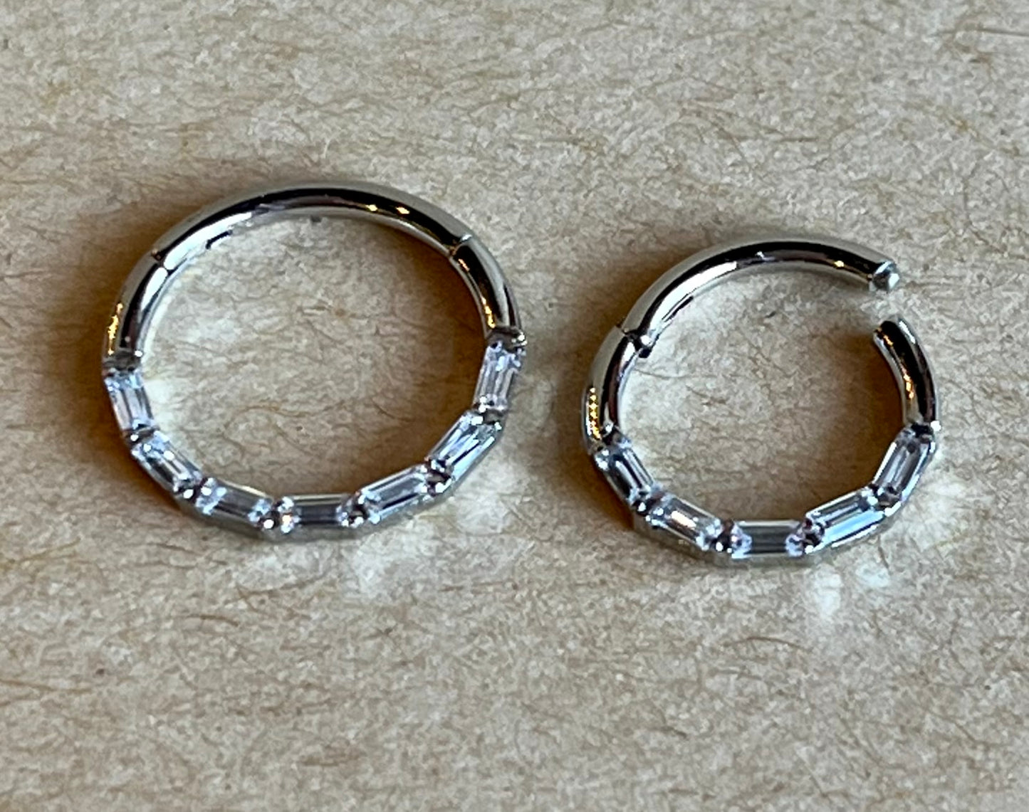 1pc Baguette Gem Hinged Segment Ring 16g Septum Clicker Helix Orbital Daith