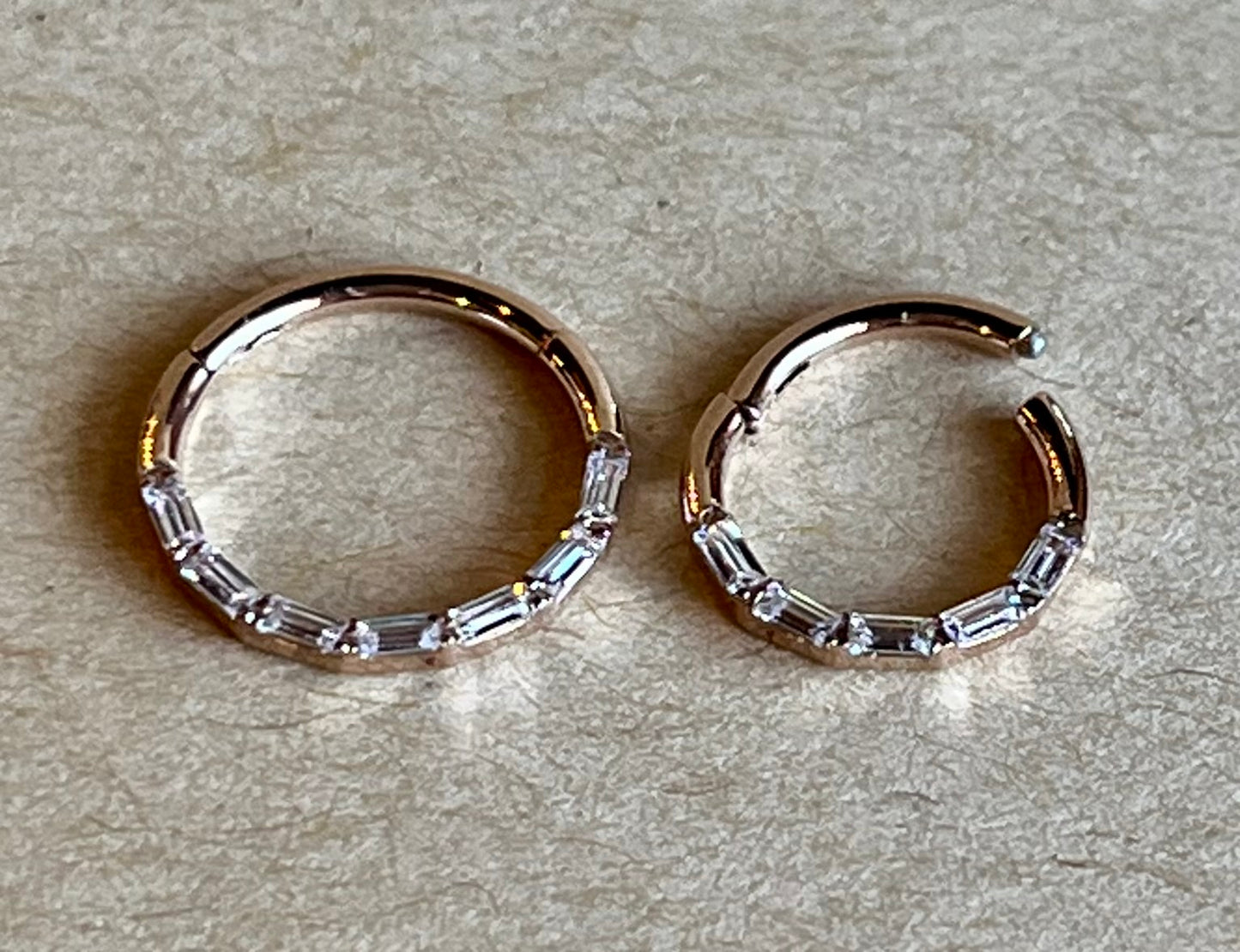 1pc Baguette Gem Hinged Segment Ring 16g Septum Clicker Helix Orbital Daith