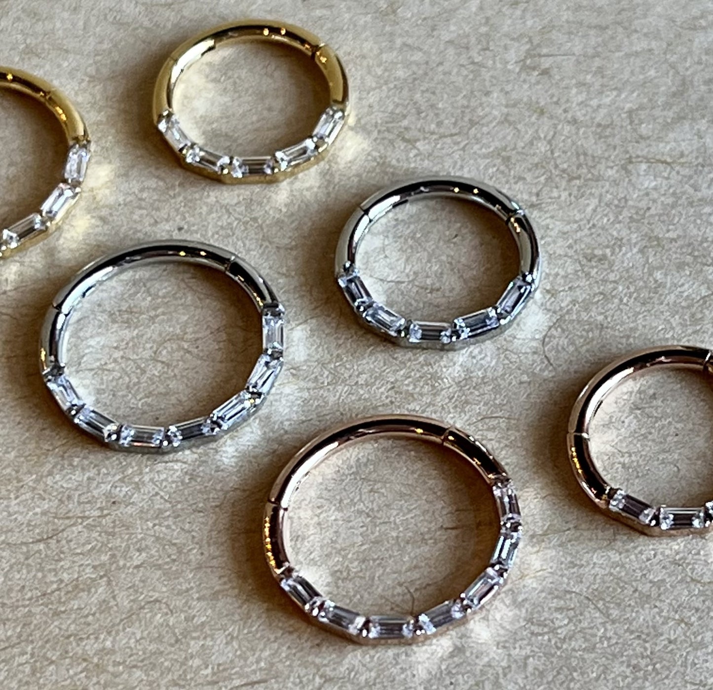 1pc Baguette Gem Hinged Segment Ring 16g Septum Clicker Helix Orbital Daith