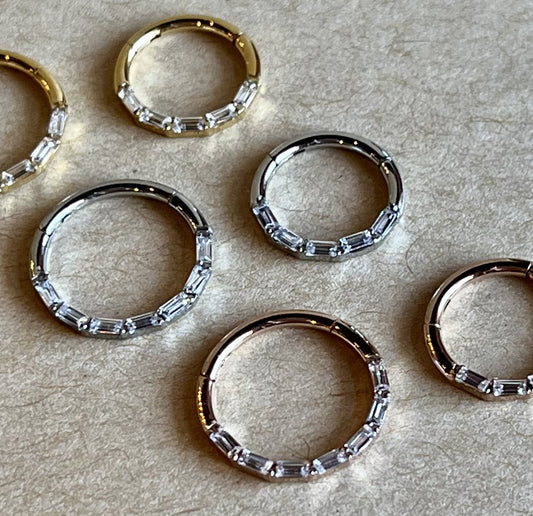 1pc Baguette Gem Hinged Segment Ring 16g Septum Clicker Helix Orbital Daith
