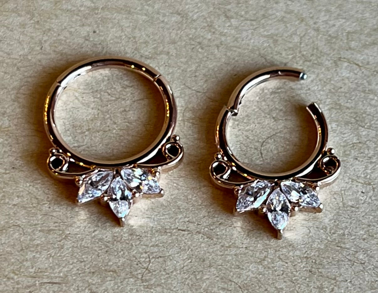 1pc Marquise Gem Fan Hinged Segment Ring 16g Septum Clicker Helix Orbital Daith