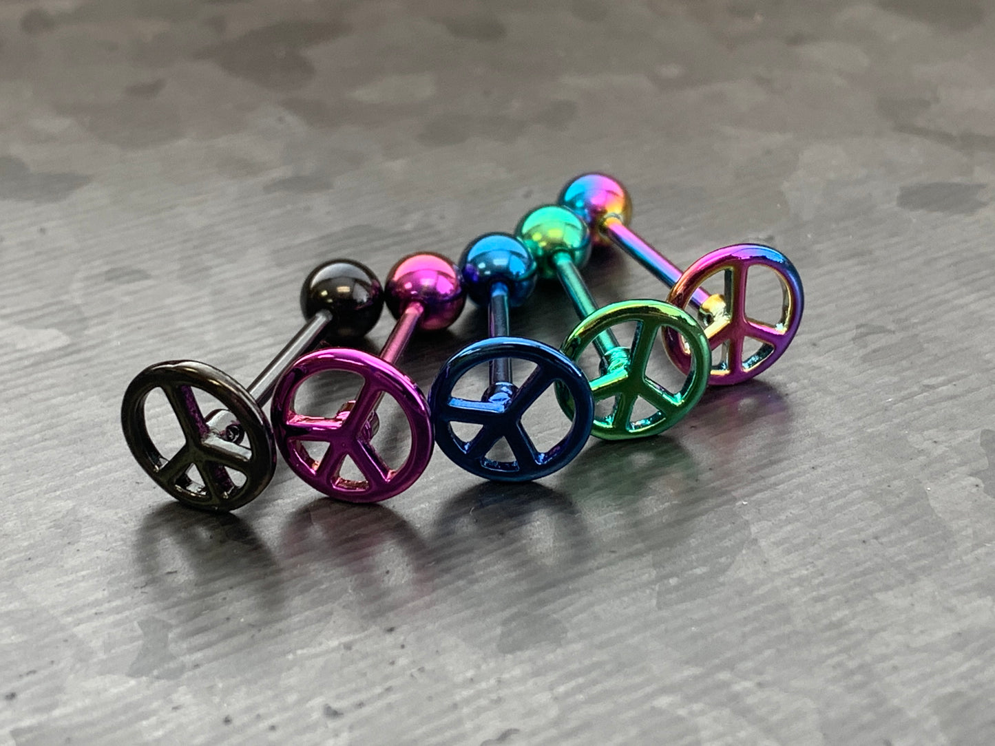 5pcs Titanium Anodized Peace Sign Tongue Rings Tounge