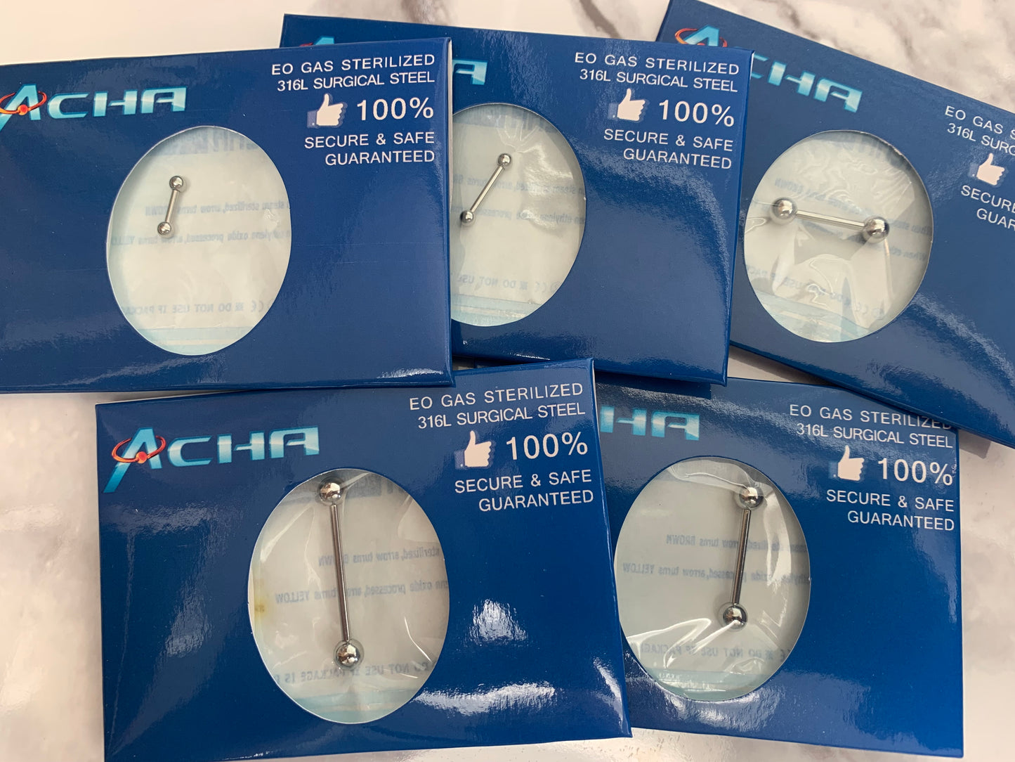 1pc Pre-Sterile Straight Barbell Tongue, Tragus, Nipple Ring 316L Surgical Steel