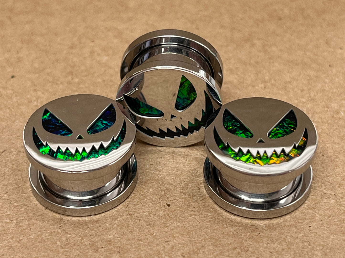 PAIR Scary Jack-O-Lantern Opal Glitter Screw Fit Tunnels Ear Plugs Earlet Gauges