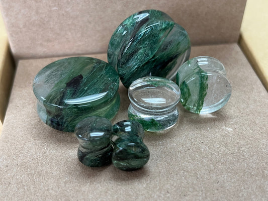 PAIR Mossy Forest Green Style Glass Double Flare Plugs Body Jewelry