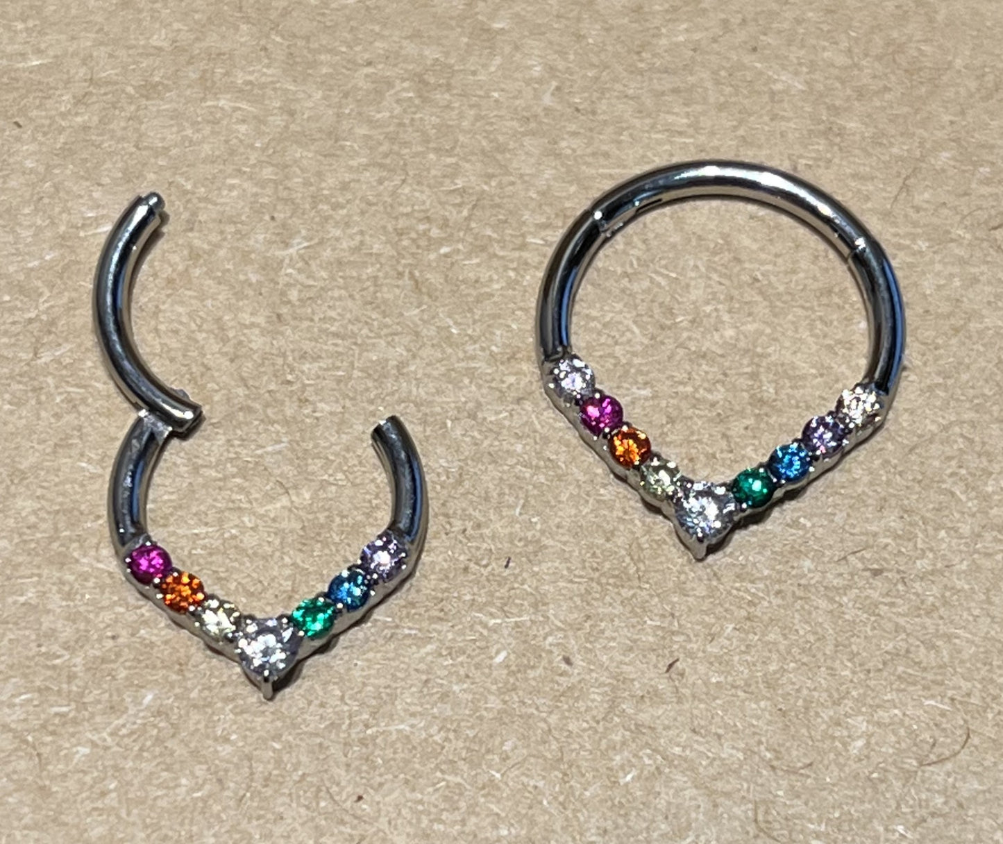 1pc Chevron Gem Front Hinged Segment Ring Steel Septum Hoop Helix Daith