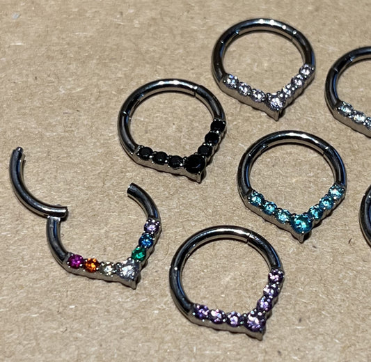 1pc Chevron Gem Front Hinged Segment Ring Steel Septum Hoop Helix Daith