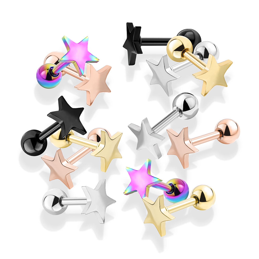 5pcs Star Design 16g Tragus Stud Ring Barbells Wholesale Lot Body Jewelry