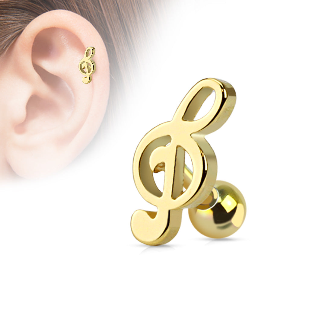 1pc Music Treble Clef Tragus Ring 16g 1/4"
