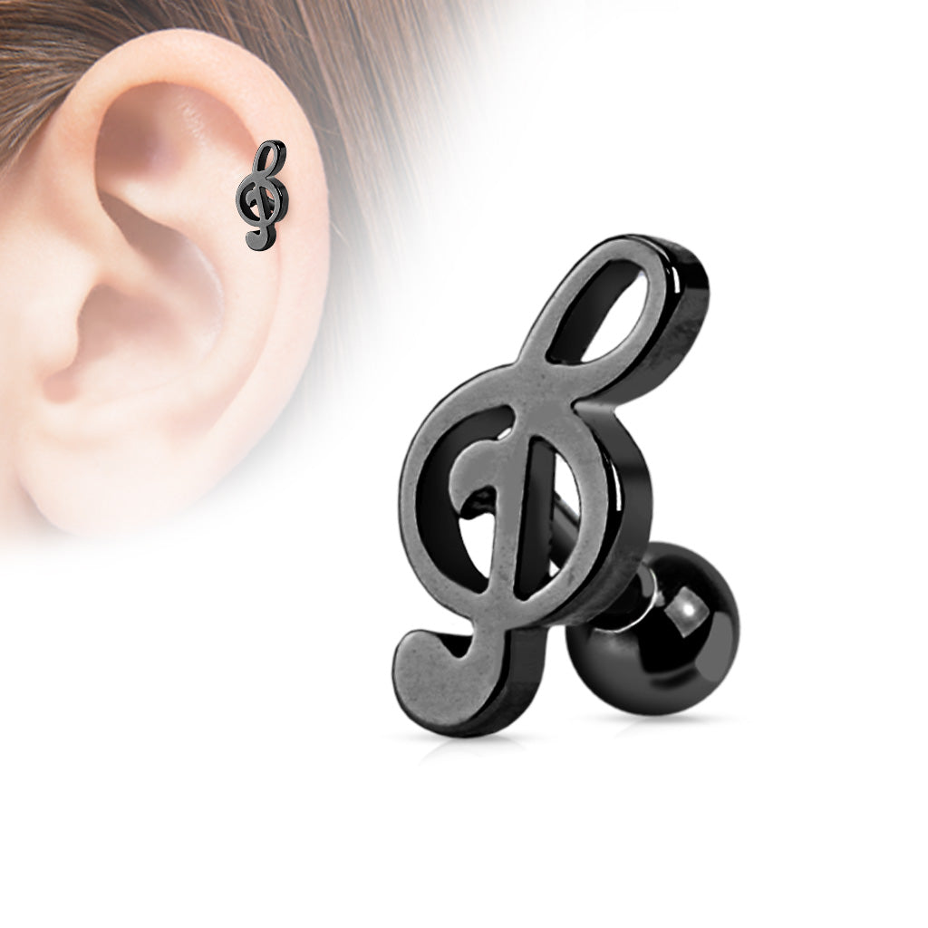 1pc Music Treble Clef Tragus Ring 16g 1/4"