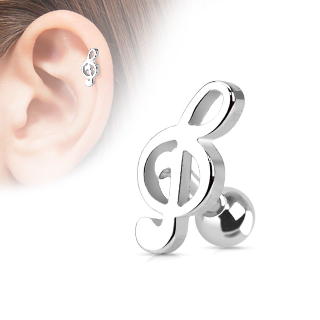 1pc Music Treble Clef Tragus Ring 16g 1/4"
