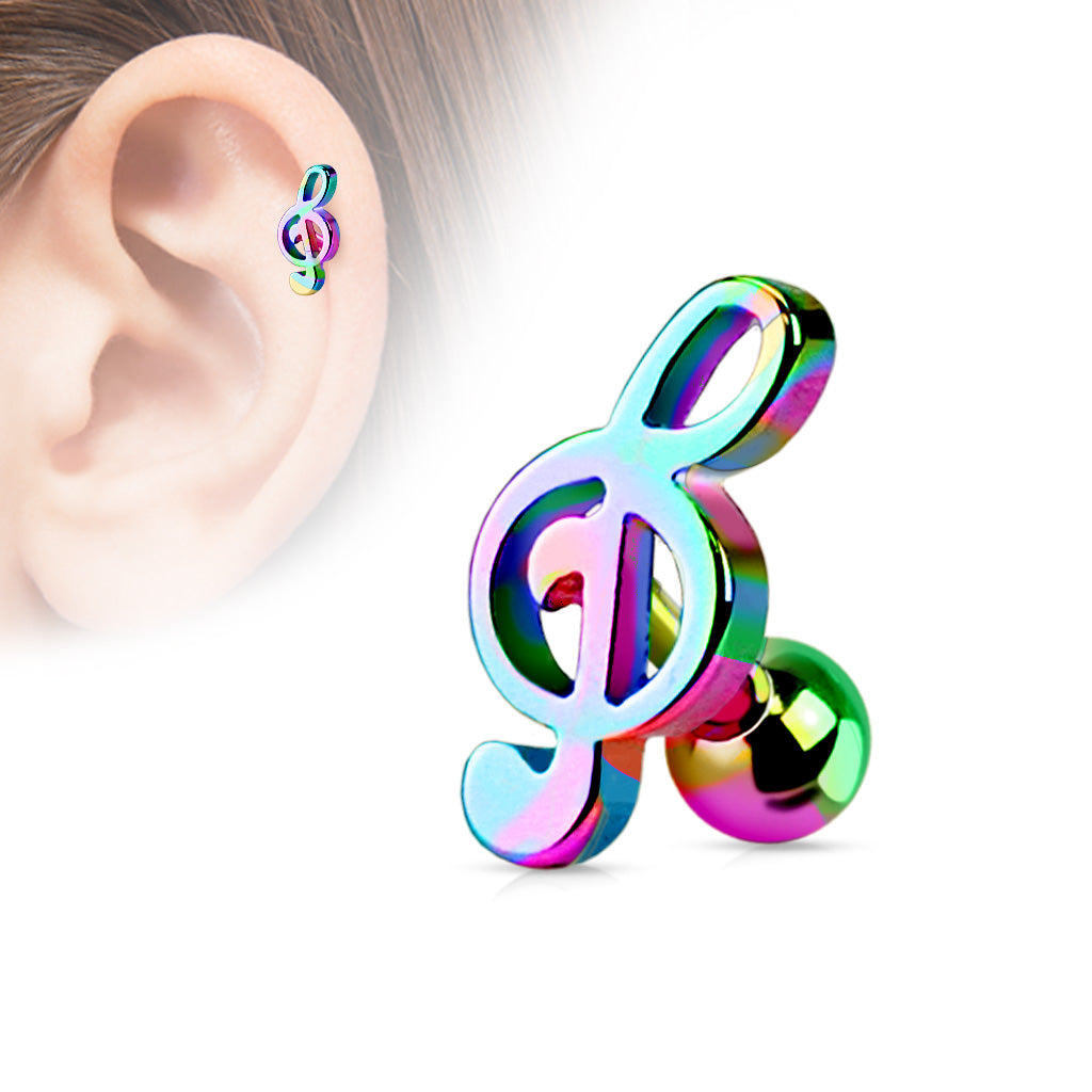 1pc Music Treble Clef Tragus Ring 16g 1/4"