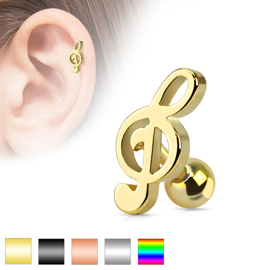 1pc Music Treble Clef Tragus Ring 16g 1/4"