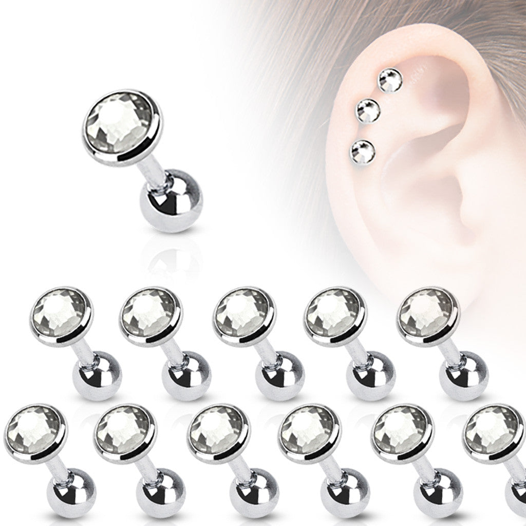 10pcs Clear Gem Stud Tragus Rings 16g Barbells