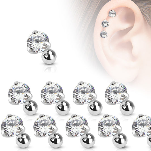 10pcs Clear Prong Set Gem Stud Tragus Rings 16g Barbells