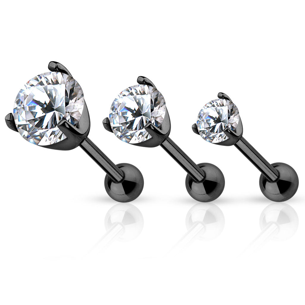 3pc Set of CZ Gem Ion Plated Tragus Helix Cartilage Ring Stud Earring 16g 1/4"