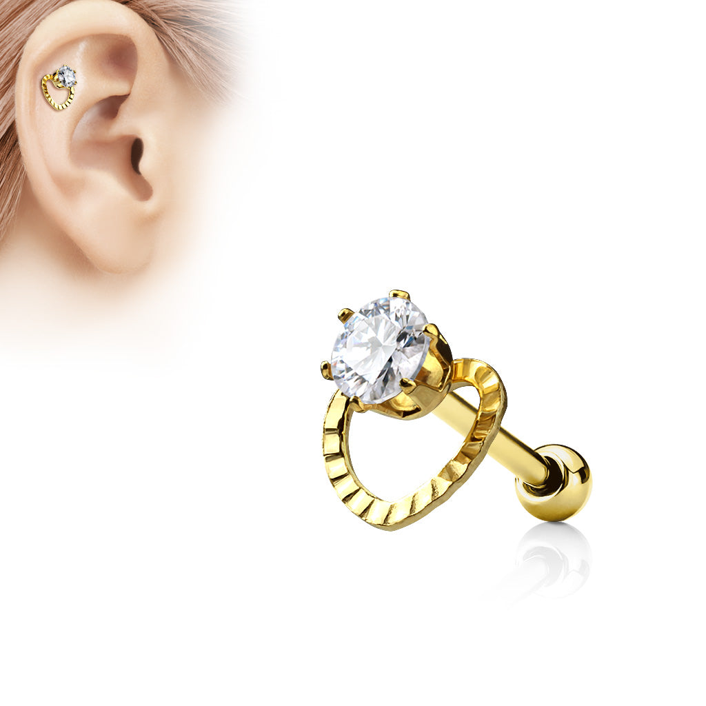 1pc CZ Hollow Heart Surgical Steel Helix Tragus Cartilage Barbell Stud Earring