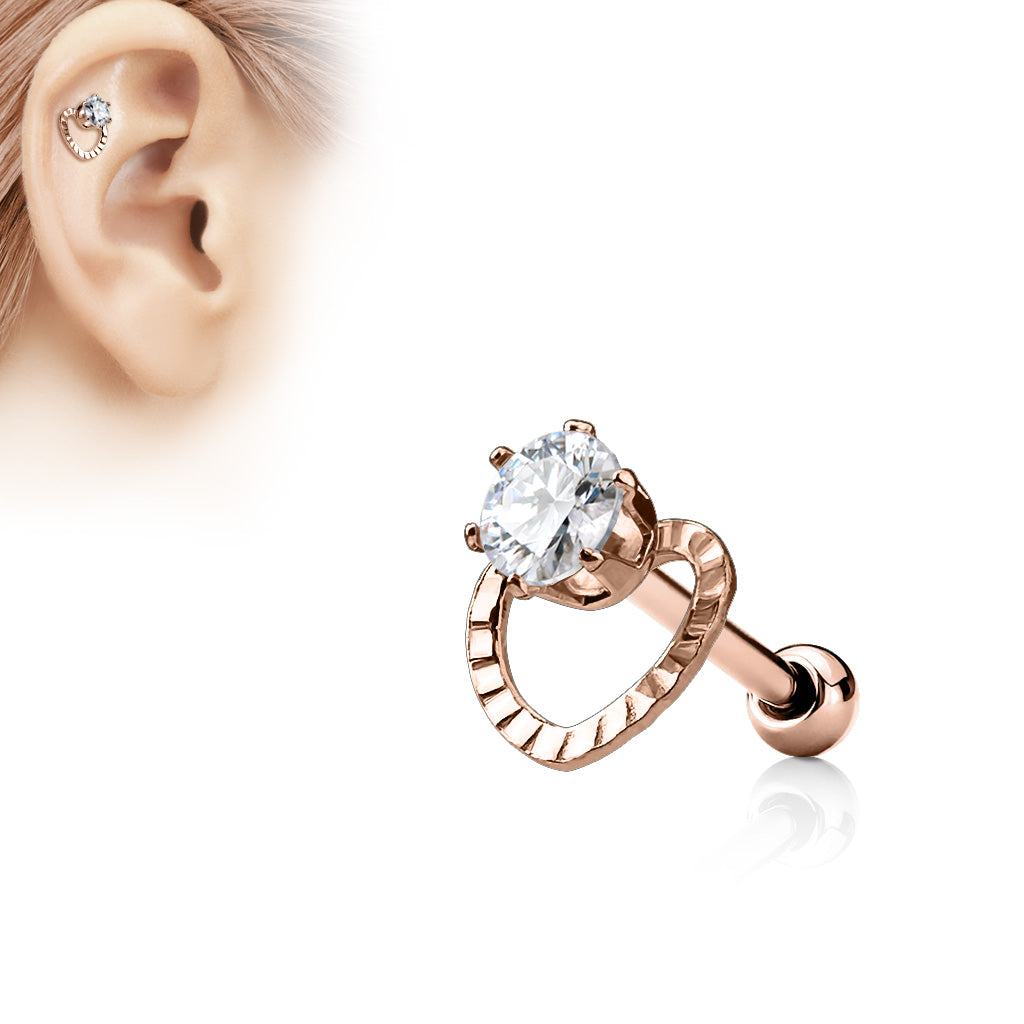 1pc CZ Hollow Heart Surgical Steel Helix Tragus Cartilage Barbell Stud Earring